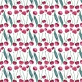 Bright juicy cherry seamless pattern watercolor hand sketch