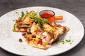 Bright and juicy Mexican quesadilla with hot sauce Royalty Free Stock Photo