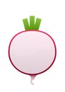 Bright juicy radish cartoon over white background