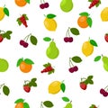 Bright, juicy seamless pattern of lemon, pear, grapes, orange, ivishni.fructs and berries. Vector .