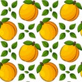 Bright juicy summer fruit seamless pattern. Hand-drawn fruit with an outline.Apricots, peaches with leaves. For summer textiles,