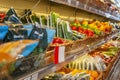 Bright juicy vegetables on a store counter. Close-up. Side view. Strengthening immunity during the coronavirus pandemic. Royalty Free Stock Photo