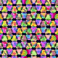 Bright kaleidoscope, montage polka dot abstract grunge colorful splashes texture watercolor seamless pattern in yellow Royalty Free Stock Photo