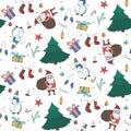 Bright kids Christmas pattern with doodle elements
