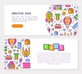 Bright Kids Landing Page Design with Line Colorful Icons Vector Template