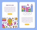 Bright Kids Landing Page Design with Line Colorful Icons Vector Template