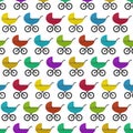 Bright kids pattern with colorful baby prams
