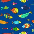 Bright kids pattern with color cartoon fishes