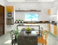 Bright kitchen with a dining area in a modern style.