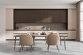 Bright kitchen room interior with four armchair and table