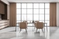 Bright kitchen room interior with four armchair and table