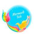 Bright label with a mermaid isolated on white background.