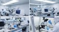 Bright Laboratory with Lab Testing Benches Filled with Equipment and Scientist Dressed in Full PPE Suit Conducting Experiment in Royalty Free Stock Photo