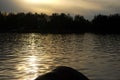 Bright lake in dark background