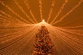 Bright lanterns on the garland glow on the tree