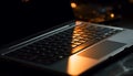 Bright laptop keyboard glows with wireless connection generated by AI