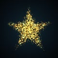 A bright large gold glittering star made up of confetti of small gold stars. Royalty Free Stock Photo