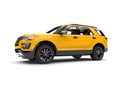 Bright lemon yellow modern SUV - low angle side view