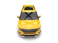 Bright lemon yellow modern SUV - top down front view Royalty Free Stock Photo