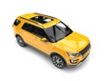 Bright lemon yellow modern SUV - top down shot Royalty Free Stock Photo