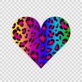 Bright leopard heart on a transparent background. Rainbow colors. Symbol of love. For design of blog ,banner,poster