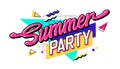 Bright lettering phrase - Summer party - in vivid playful 90s style. Isolated vector typography phrase