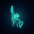 Bright light banner with Statue of Liberty in neon style. Royalty Free Stock Photo