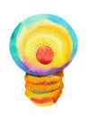 Bright light bulb colorful watercolor painting illustration Royalty Free Stock Photo