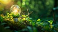 Bright Light Bulb Illuminating a Vibrant Green Field