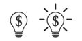 Bright light bulb Inside - a dollar symbol. Idea lamp icon collection. Flat style Royalty Free Stock Photo