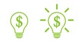 Bright light bulb Inside - a dollar symbol. Idea lamp icon collection. Flat style Royalty Free Stock Photo