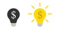 Bright light bulb Inside - a dollar symbol. Idea lamp icon collection. Flat style Royalty Free Stock Photo