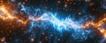 Bright light energy abstract background, plasma or electric discharge in dark space, macro view of neural network. Concept of AI,