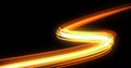 Bright light trail, orange neon glowing wave trace, energy flash and fire effect. Magic glow swirl trace path, optical fiber