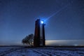 Bright lighthouse beaconing at the end of the milky way. Beautiful lighthouse