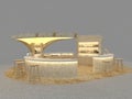Bright lighting and white backgrounds are key elements of modern exhibit booth design