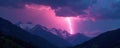 Bright lightning bolt against brooding mountain sky , awe inspiring, night, nature Royalty Free Stock Photo