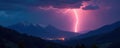 Bright lightning bolt against brooding mountain sky , nature, natural phenomena Royalty Free Stock Photo