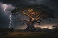 Bright lightning hit the tree Royalty Free Stock Photo