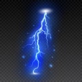 Bright lightning on transparent background. Electric flash. Thunder bolt and lightning. Vector illustration