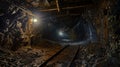 Bright lights illuminating the otherwise pitchblack interior of the mine Royalty Free Stock Photo