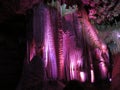 Lit-up draperies in Meramec Caves, Stanton, Missouri Royalty Free Stock Photo