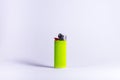 Bright Lime Green Plastic Lighter Fire Isolated White Background Object Royalty Free Stock Photo