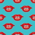Bright lips patch vector seamless pattern