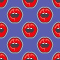 Bright lips patch vector seamless pattern