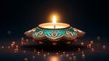 bright lit candle on top of a dark background, in the style of light teal and bronze, Indian traditions Royalty Free Stock Photo