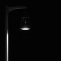 Bright Lit Outdoor Lantern Lamp Pole Post, Lonely Concept Solitude Metaphor, Illuminated Window Light, Vertical Deserted Night