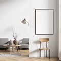 Bright living room interior with empty white poster Royalty Free Stock Photo