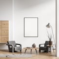 Bright living room interior with empty white poster Royalty Free Stock Photo