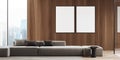 Bright living room interior with two empty white posters Royalty Free Stock Photo